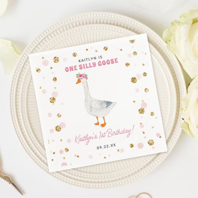 One Silly Goose Girls 1st Birthday Napkin (Creator Uploaded)