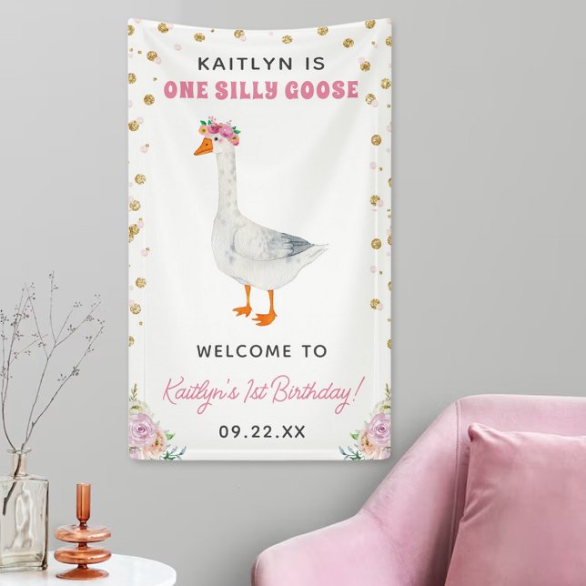 One Silly Goose Girls 1st Birthday Party Welcome Banner (Creator Uploaded)
