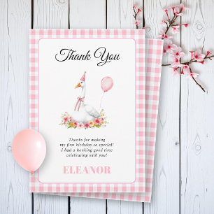 One silly goose girl's 1st birthday pink Thank You Card