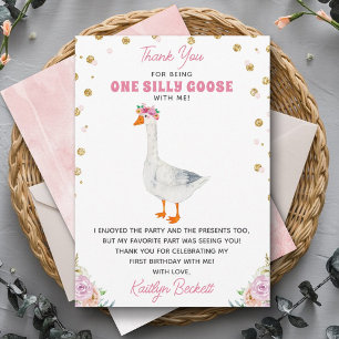 One Silly Goose Girls 1st Birthday Thank You Card