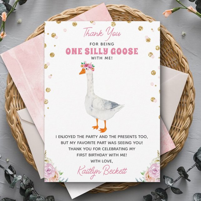 One Silly Goose Girls 1st Birthday Thank You Card (Creator Uploaded)