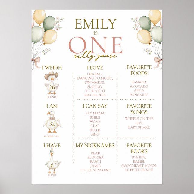 One Silly Goose Girl's Milestone Keepsake Sign (Front)