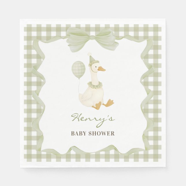 One Silly Goose Green 1st Birthday Paper Napkin (Front)