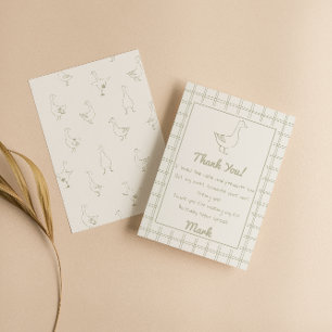 One Silly Goose Green Drawn 1st Birthday Thank You