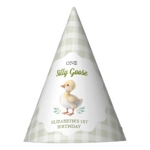 One Silly Goose Green Gingham Baby First Birthday Party Hat