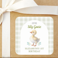 One Silly Goose Green Gingham Baby First Birthday