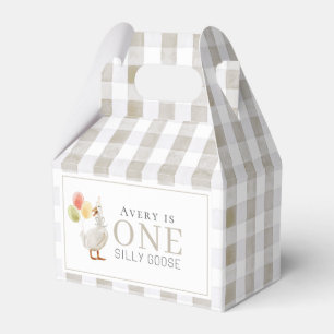 One Silly Goose Greige Gingham 1st Birthday Favour Box