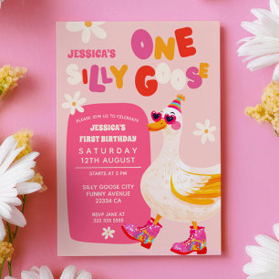One Silly Goose Groovy Summer Kids 1st Birthday  Invitation