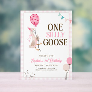 One Silly Goose Invitation, 1st Birthday Girl Pink Acrylic Sign