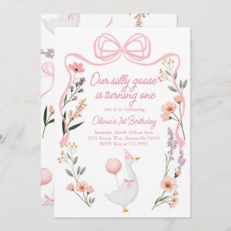 One Silly Goose invitation Wildflowers pink bow