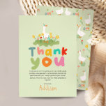 One Silly Goose Kids 1st Birthday Thank You Card<br><div class="desc">This cute and fun kids 1st birthday thank you card features one silly goose with a party hat in a field of flowers, with a matching 'one silly goose' pattern on the back, and can be personalised with your own message. The perfect floral farm design for your little one's colourful...</div>