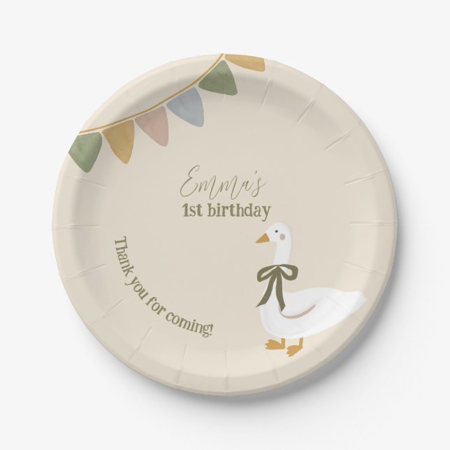 One Silly Goose Kids Birthday Party Paper Plate (Front)