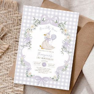 One Silly Goose Lilac Purple 1st Birthday Invitation