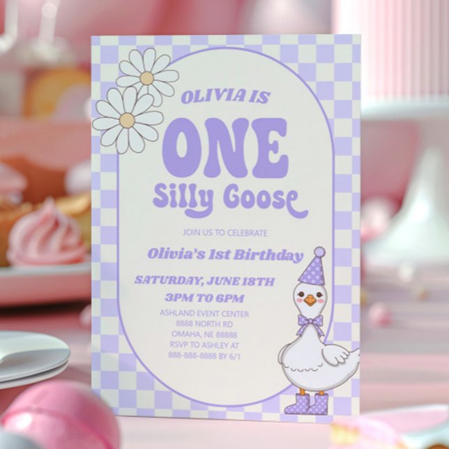 ONE Silly Goose Modern Retro 1st Birthday Party Invitation (Creator Uploaded)