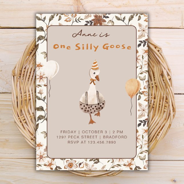 One Silly Goose Neutral 1st Birthday Party  Invitation (Creator Uploaded)