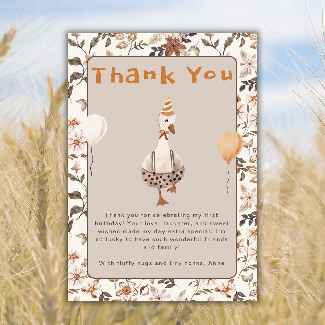 One Silly Goose Neutral 1st Birthday Party  Thank You Card (Creator Uploaded)