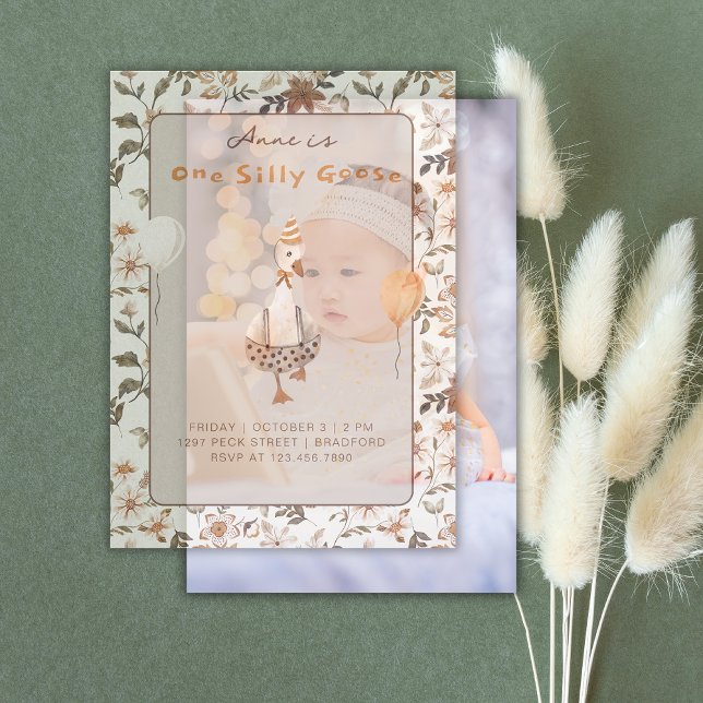 One Silly Goose Neutral 1st Birthday Party  Vellum Invitations (Creator Uploaded)