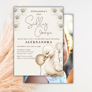 One Silly Goose Neutral Baby Photo 1st Birthday Invitation