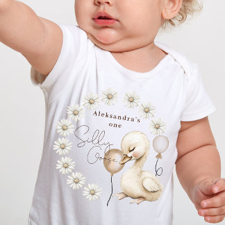 One Silly Goose Neutral Boho Baby 1st Birthday Baby T-Shirt