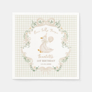 One Silly Goose Neutral Bow 1st Birthday Napkin
