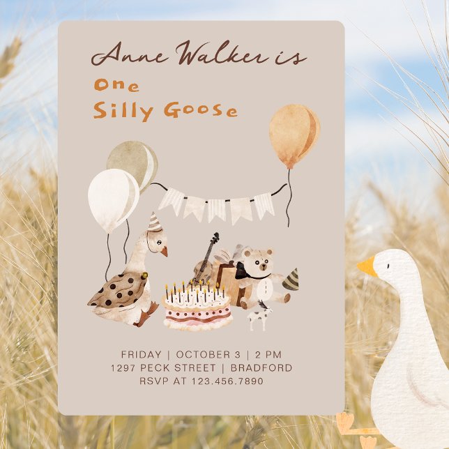 One Silly Goose Neutral First Birthday Party  Invitation (Creator Uploaded)
