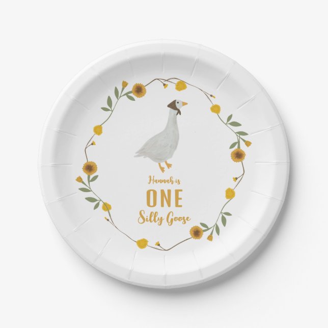 One Silly Goose Nursery Sunflower Birthday  Paper Plate (Front)