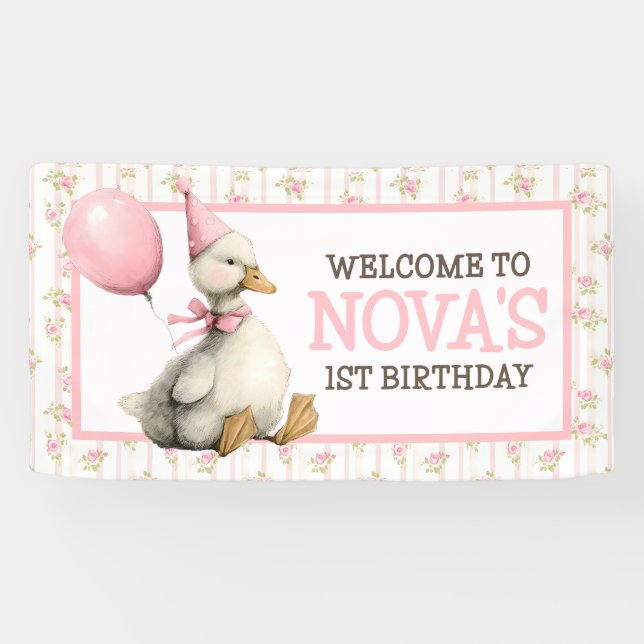 One Silly Goose Personalised Pink 1st Birthday Banner (Horizontal)