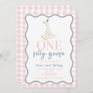 One Silly Goose pink and blue Invitation