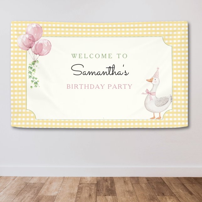 One Silly Goose Pink and Gingham Birthday Banner (One Silly Goose Birthday Party Banner)