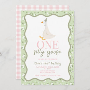 One Silly Goose pink and green Invitation