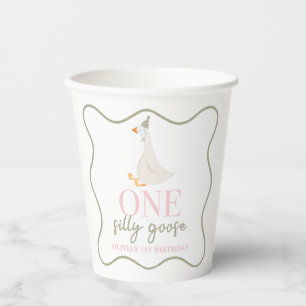 One Silly Goose pink and green Paper Cups