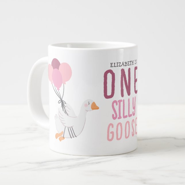 One Silly Goose Pink Birthday  Large Coffee Mug (Front Left)