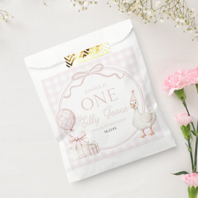 ONE Silly Goose Pink Bow 1st Birthday Party Favour Bag (Sealed)
