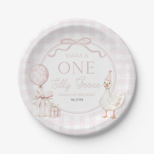 ONE Silly Goose Pink Bow 1st Birthday Party Paper Plate
