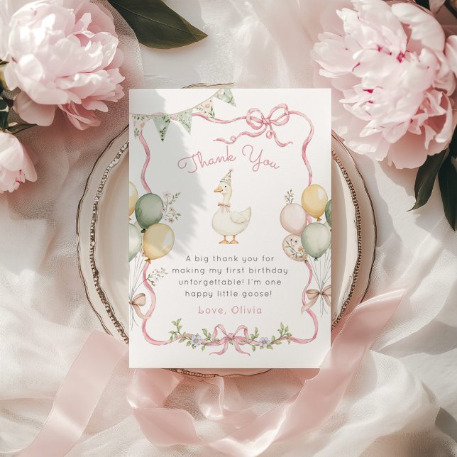 One silly goose Pink Bow Birthday Thank you card (Creator Uploaded)