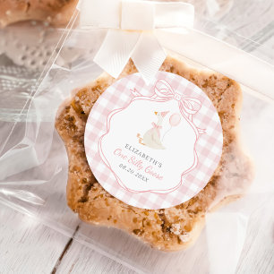 One Silly Goose Pink Bow First Birthday Classic Round Sticker