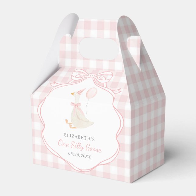 One Silly Goose Pink Bow First Birthday Favour Box (Front Side)