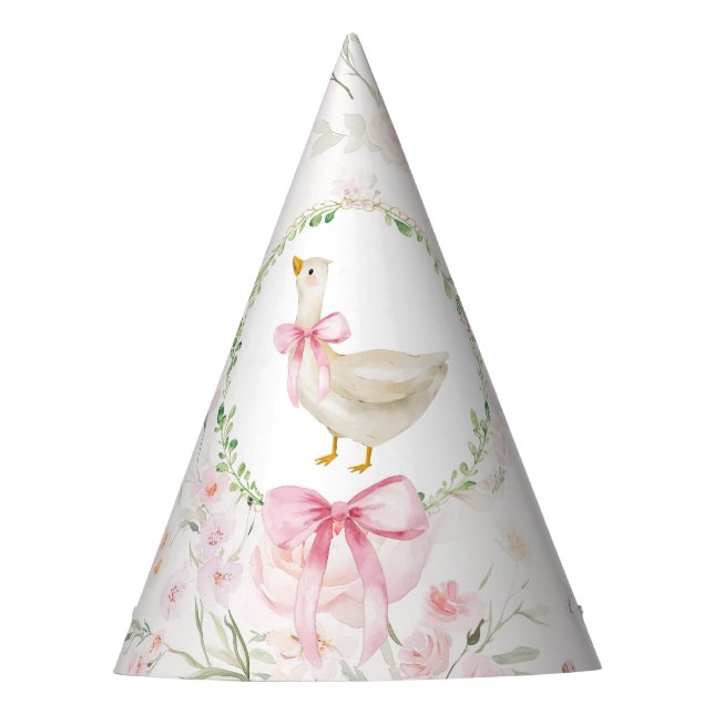 One Silly Goose Pink Bow Girl Birthday Party Hat (Front)