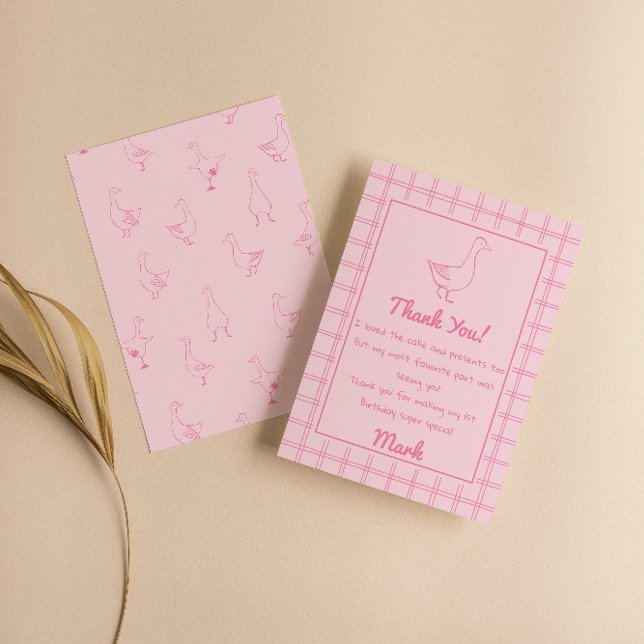 One Silly Goose Pink Drawn 1st Birthday Thank You (Creator Uploaded)