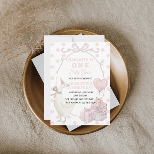 One Silly Goose Pink First Birthday Girl Invitation