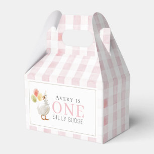 One Silly Goose Pink Gingham 1st Birthday Favour Box