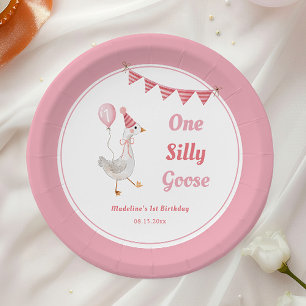 One Silly Goose Pink Gir 1st Birthday Paper Plates