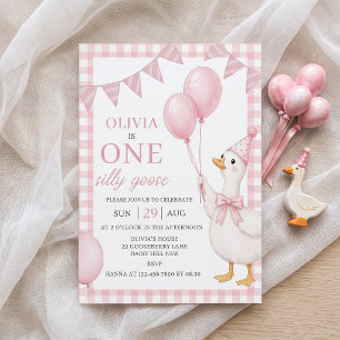 One Silly Goose Pink Girl 1st Birthday Invitation