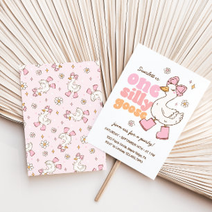 One Silly Goose Pink Girl 1st Birthday Invitation