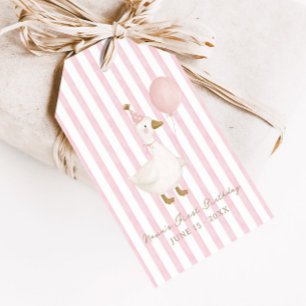 One Silly Goose Pink Girls 1st Birthday Gift Tags