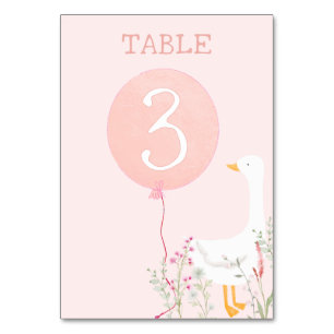 One Silly Goose Pink Girls 1st Birthday Table Number