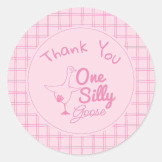 One Silly Goose Pink Hand Drawn Girl 1st Birthday  Classic Round Sticker