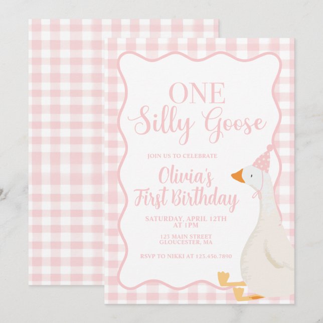 One Silly Goose pink Invitation (Front/Back)