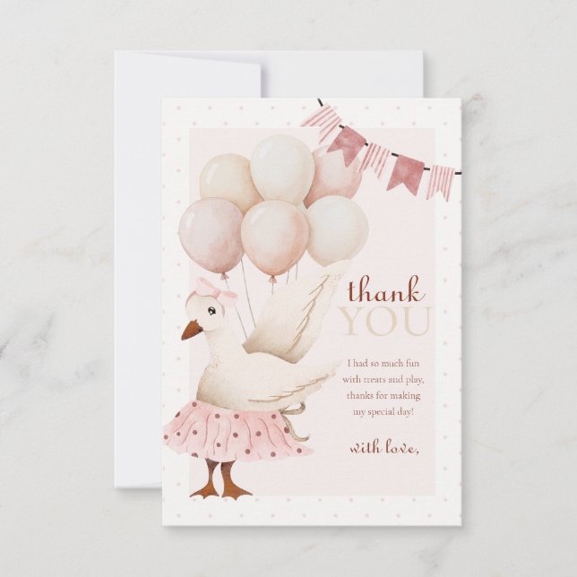 One Silly Goose Pink Pastel 1st Birthday Thank You Card (Front)