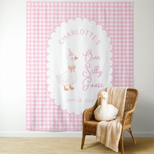 One Silly Goose Pink Rustic Girl Birthday Backdrop Tapestry